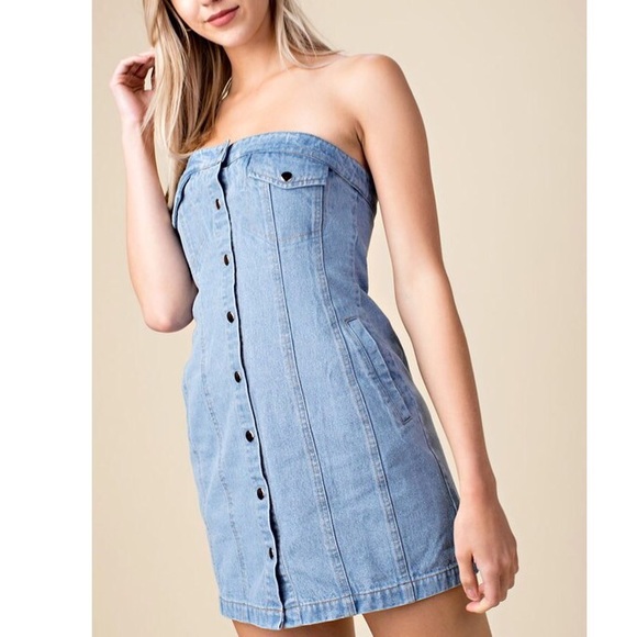 [ Jenna ] Strapless Button Down Denim Mini - Picture 8 of 8